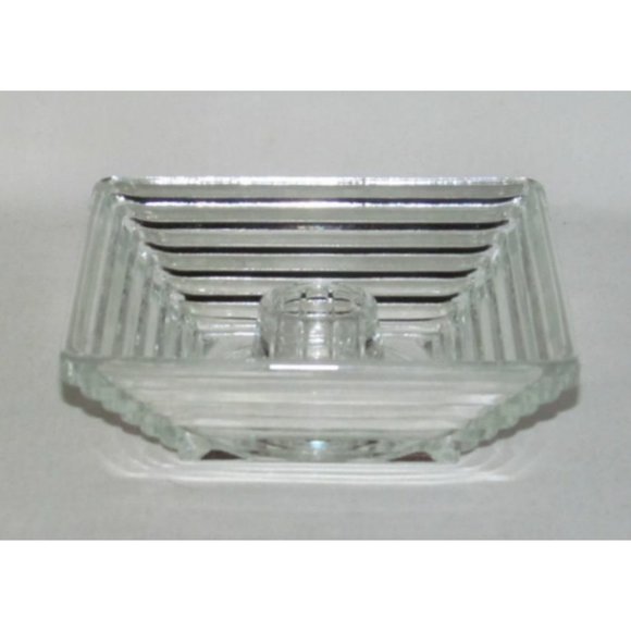 Anchor Hocking MANHATTAN Horizontal Ribbed Crystal Single Square Candle Holder - Picture 1 of 2